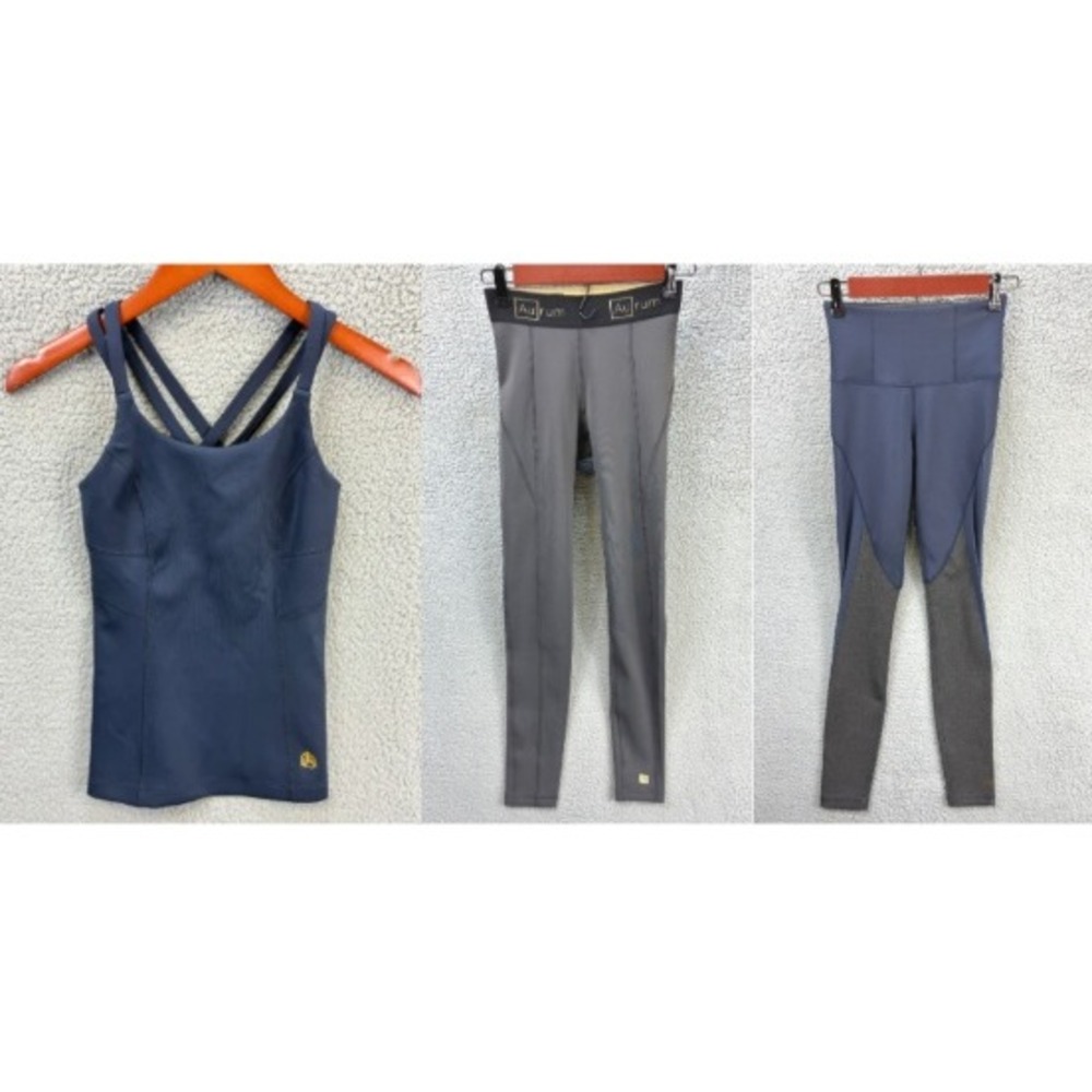 Aurum Activewear Set Leggings Tank Top Womens XXS Blue Gray Yoga Gym NWT